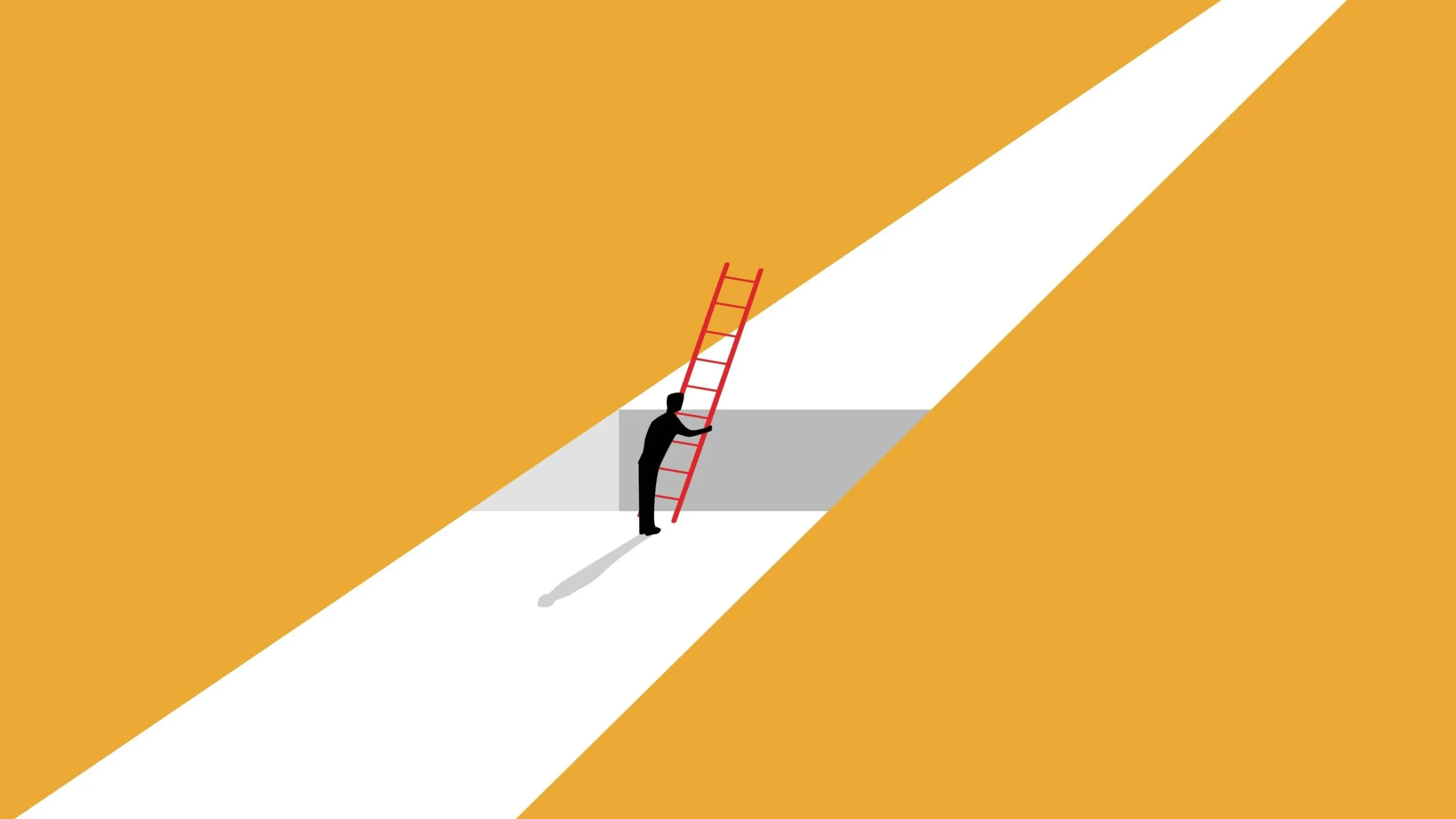 Image of a person using a ladder to bridge two broken walkways